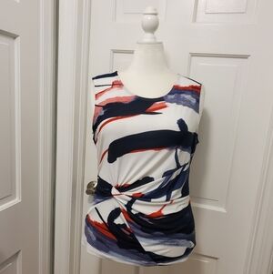 NWT DKNY Colorful Knit Sleeveless Abstract Print Top Size XL, Business Ret. $49